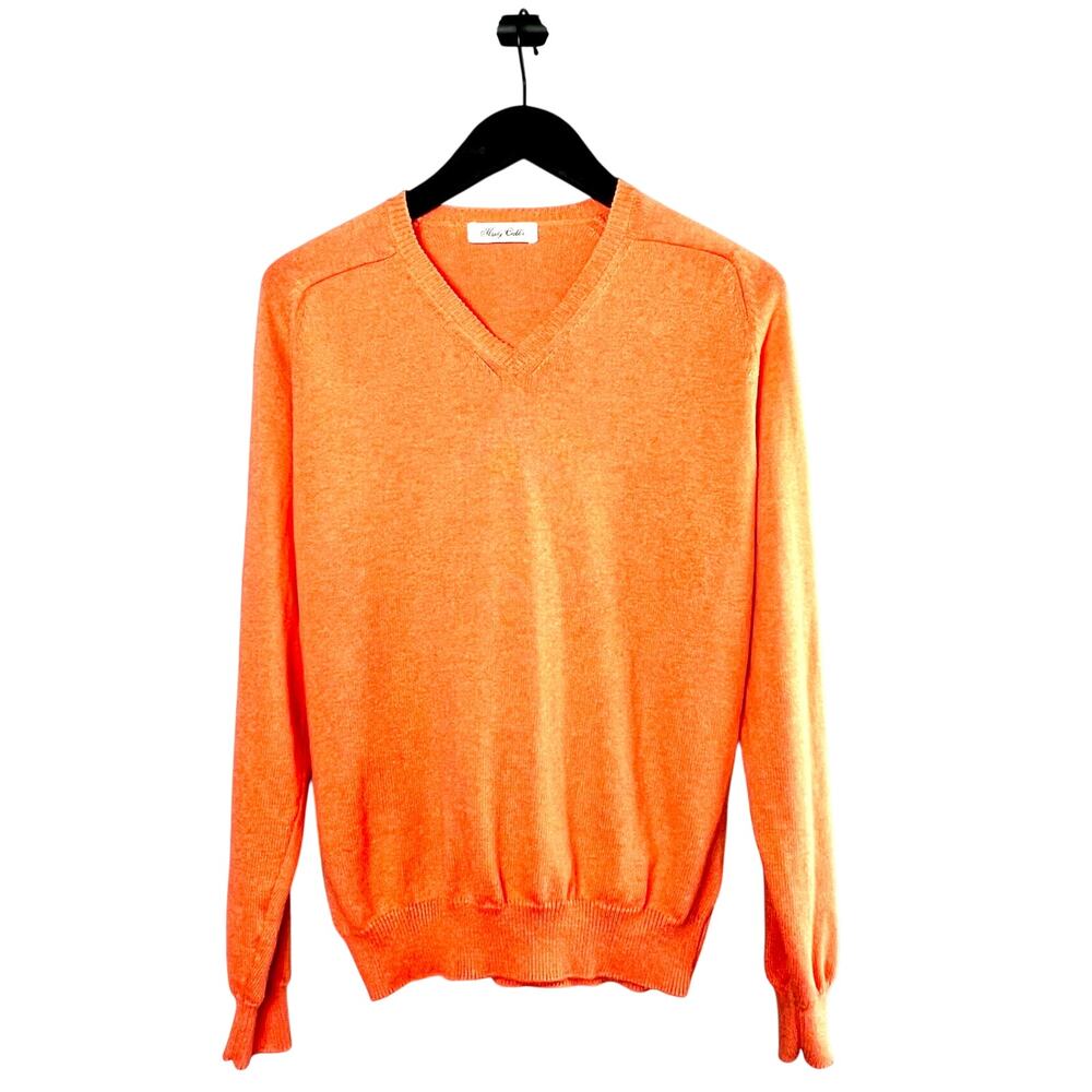 Orange 100% Cotton V Neck Sweater M Fall Fashion Minimalist Knit Pullover